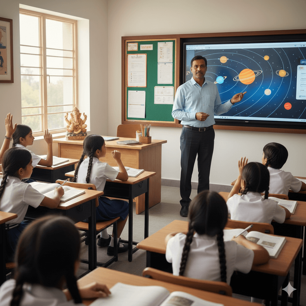 Indian female teacher in classroom
